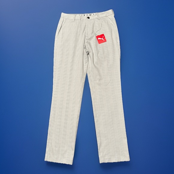 Puma Golf Pants Mens Size 30x31 Plaid Stretch White Gray Athletic NWT - Picture 1 of 11